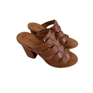 Treasure & Bond Womens Tan Leather Caged Woven Block Heel Mule Sandals Size 9M